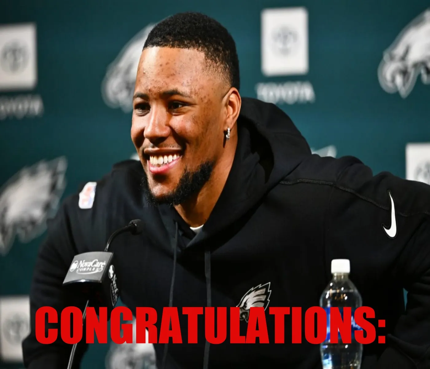 Cover Image for CONGRATULATIONS: Philadelphia Eagles’ Saquon Barkley surprises with Bert Bell award for professional player of the year.